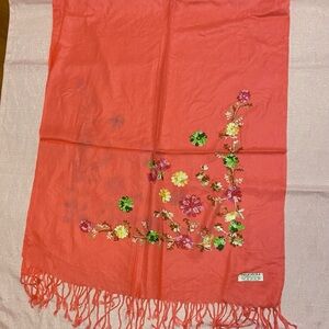 Pashmina Orange Floral Embroidered Scarf